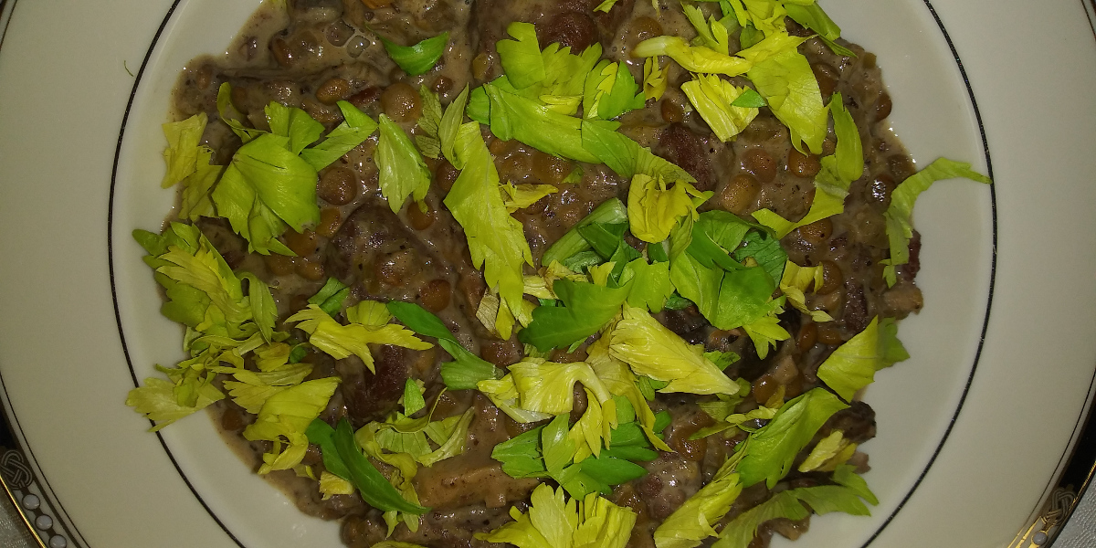 Pork Stew with Lentils, Celery and Shiitake Mushrooms