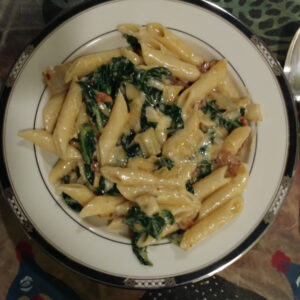 Pasta with Chard Bacon and Cheeses