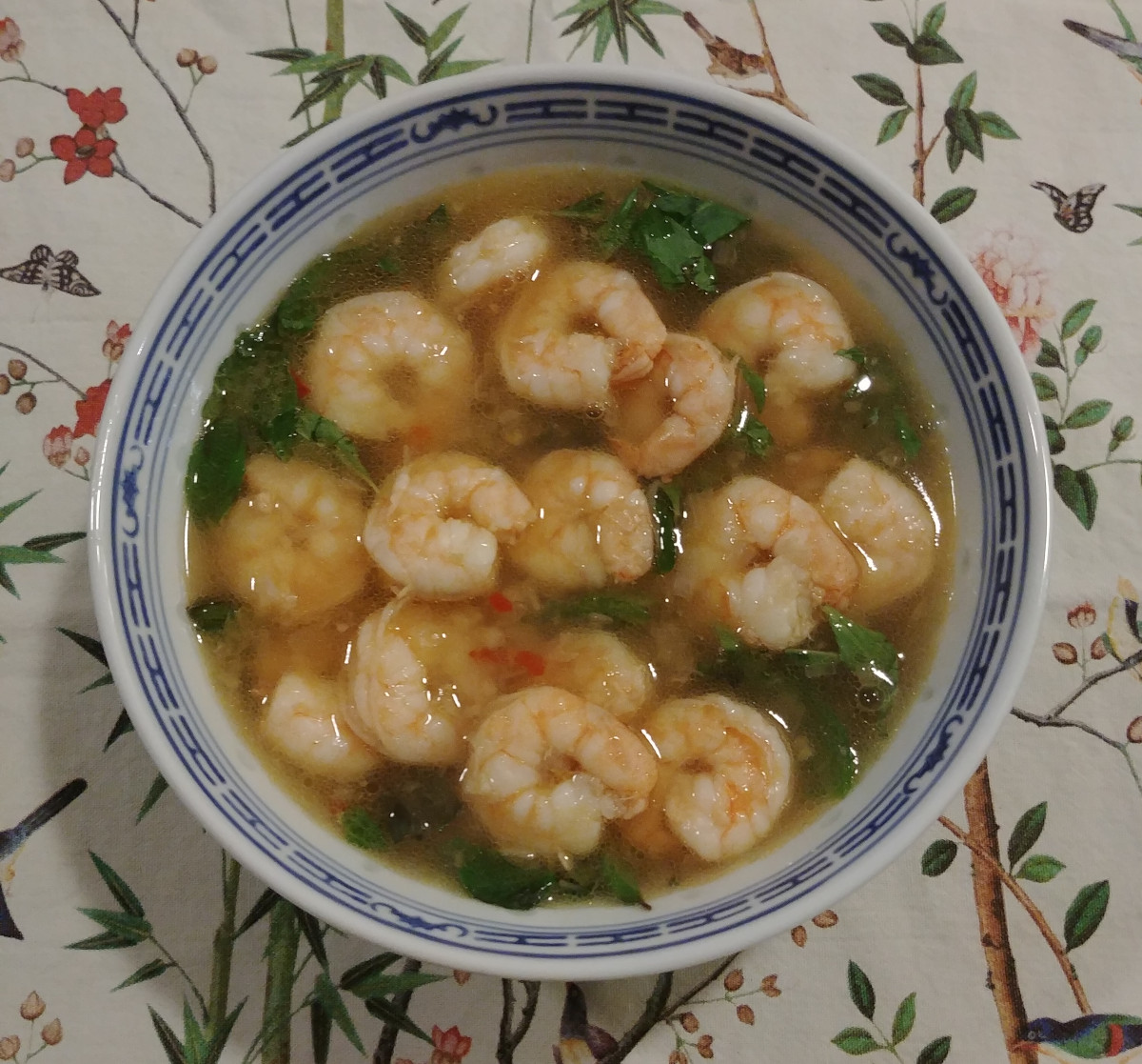 Shrimp Soup with Noodles and Herbs