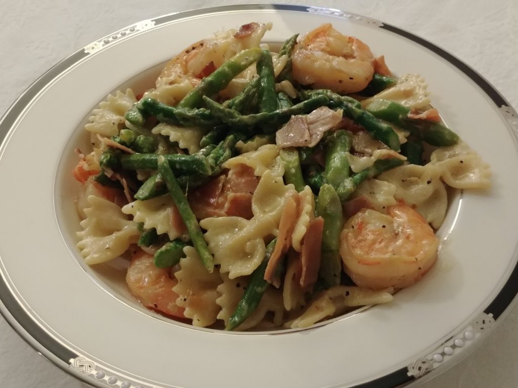 Farfalle Pasta with Asparagus, Prosciutto and Shrimp Cook and Eat at