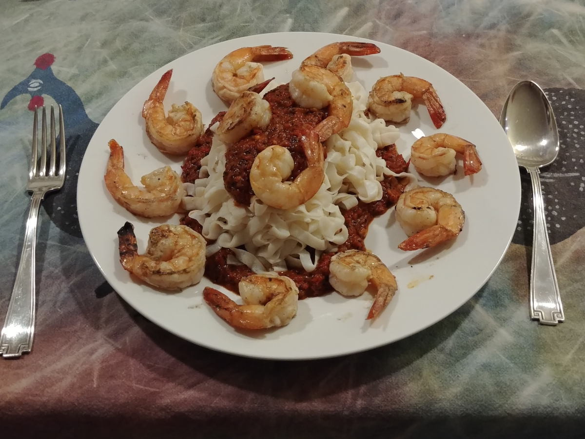 Grilled Red Pepper Sauce and Shrimp